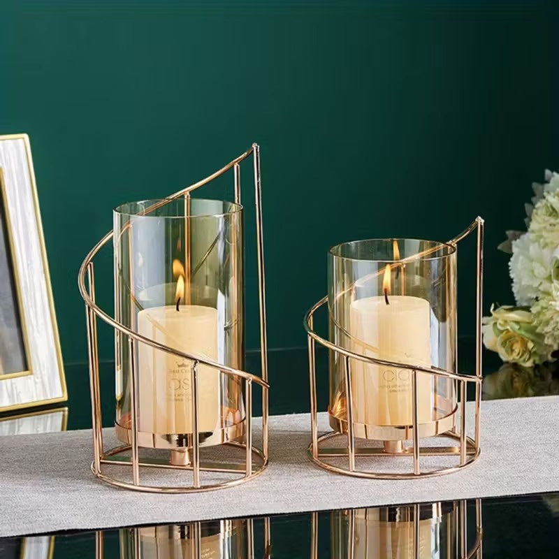 Glass Candle Holder Set with Metal Frame