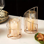 Glass Candle Holder Set with Metal Frame