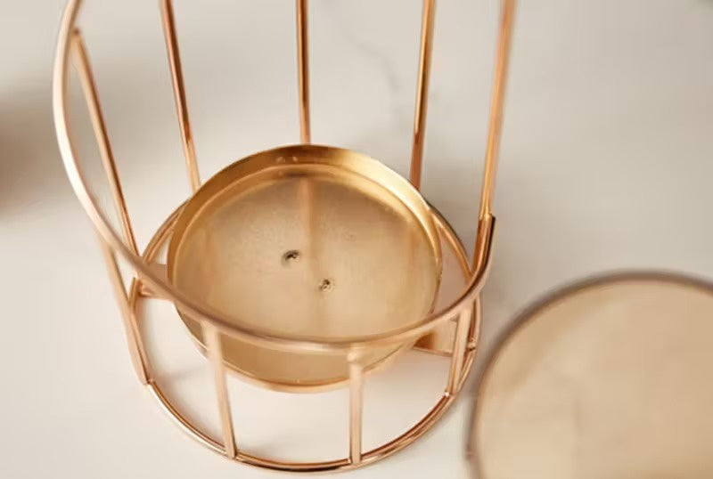 Glass Candle Holder Set with Metal Frame