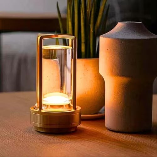 Glass Table Lamp with Metal Frame