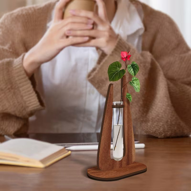 Test Tube Vase with Wooden Stand