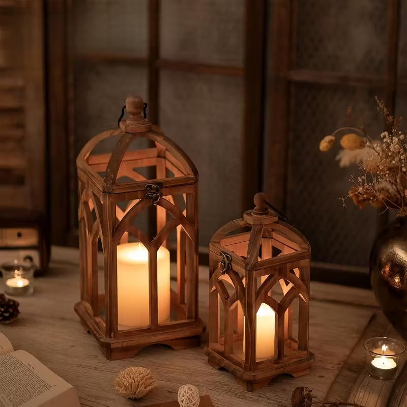 Wooden Candle Holder Lantern Set